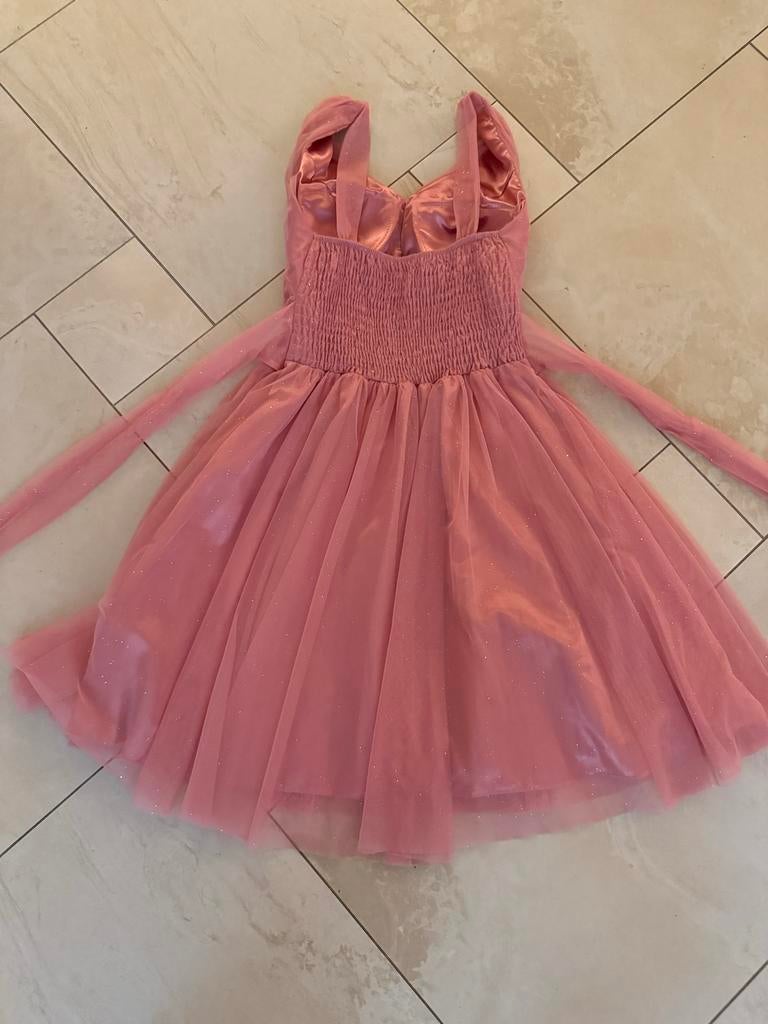 Roze glitter jurk, maat XS / S, Ophalen, Zo goed als nieuw, Knielengte, Roze