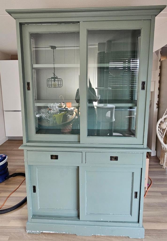 Vintage buffetkast/vitrinekast - landelijke stijl, Gebruikt, Met deur(en), 200 cm of meer, Ophalen of Verzenden