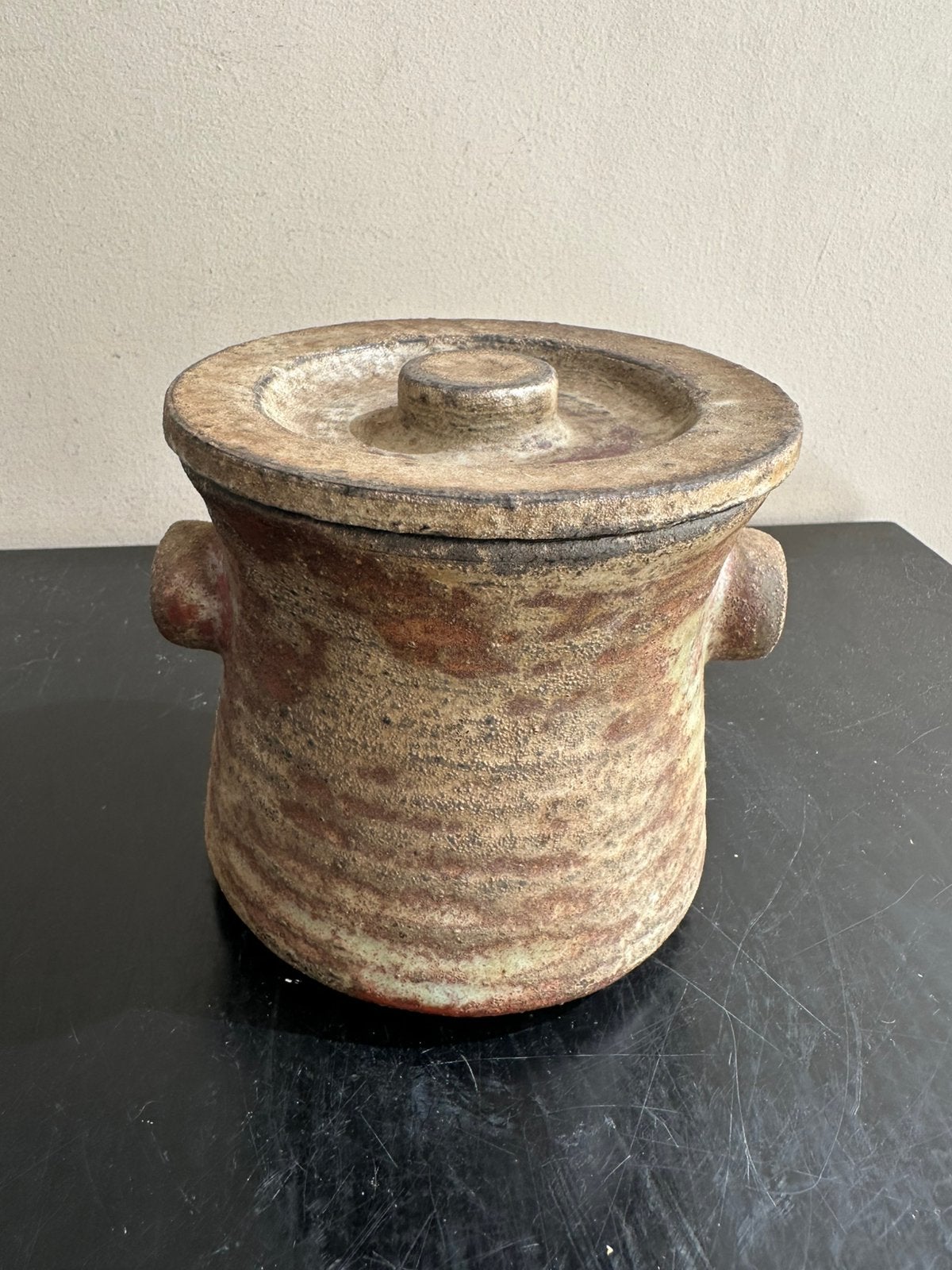Oud Mobach aardewerk deksel pot 11.5 cm H en breed, Ophalen of Verzenden