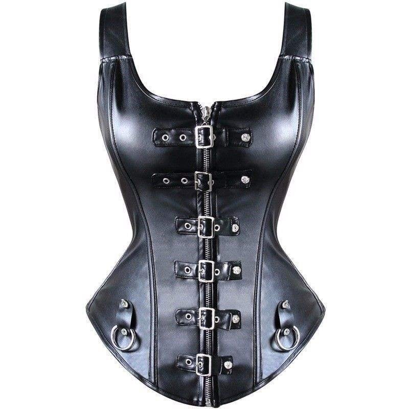 Zwart leren korset met gespen dames vrouwen corset sexy, Verzenden, Zwart, Body of Korset