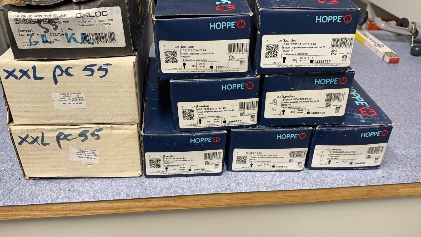 Lot van 10 Nieuwe Deurbeslagen (Hoppe, Oxloc, XXL) PC 55, Ophalen of Verzenden, Nieuw, Klink of Kruk