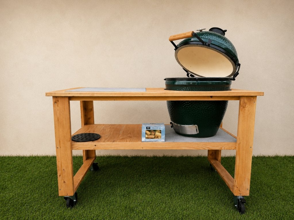 BBQTAFEL GREEN EGG BASTARD GRILL GURU URBAN CHEF KAMADO, Houtskool, Nieuw, Ophalen of Verzenden, Zelfgemaakt