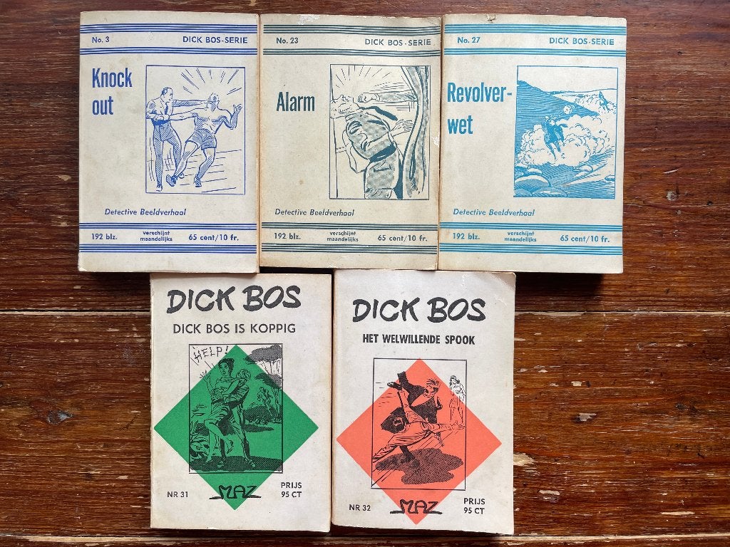 Alfred Mazure 5 Dick Bos boekjes 1961-1963 Nooitgedacht, Boeken, Stripboeken, Gelezen, Alfred Mazure, Ophalen of Verzenden, Meerdere stripboeken