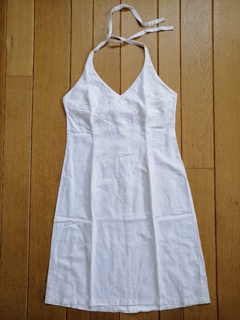 H&M zonne jurk wit linnen met borduur maat 38, Maat 38/40 (M), Wit, Ophalen of Verzenden, Zo goed als nieuw