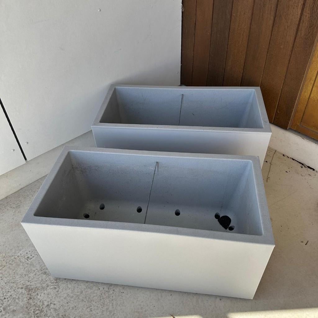 2x Elho Vivo Lang 80 plantenbakken lichtgrijs - 78x39x38 cm, Ophalen, Kunststof, Zo goed als nieuw, Balkon