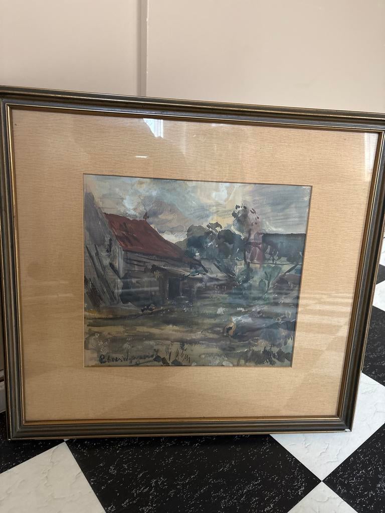 Schilderij van landelijk tafereel, Piet van Wijngaerdt, Antiek en Kunst, Kunst | Tekeningen en Foto's, Ophalen