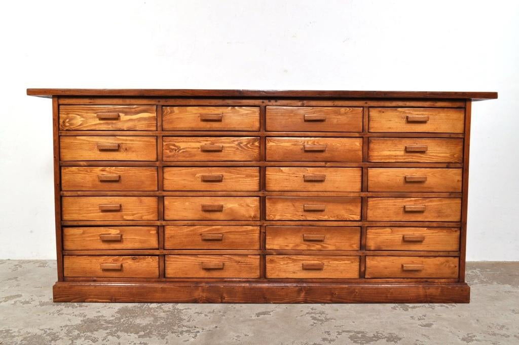 Vintage ladekast pitch pine notenhout 24 laden jaren 50, Huis en Inrichting, Kasten | Ladekasten, Gebruikt, 5 laden of meer, Ophalen of Verzenden