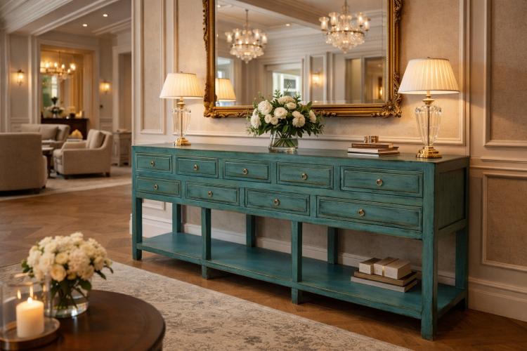 Chinese Kast Side Table Kommode Turquoise