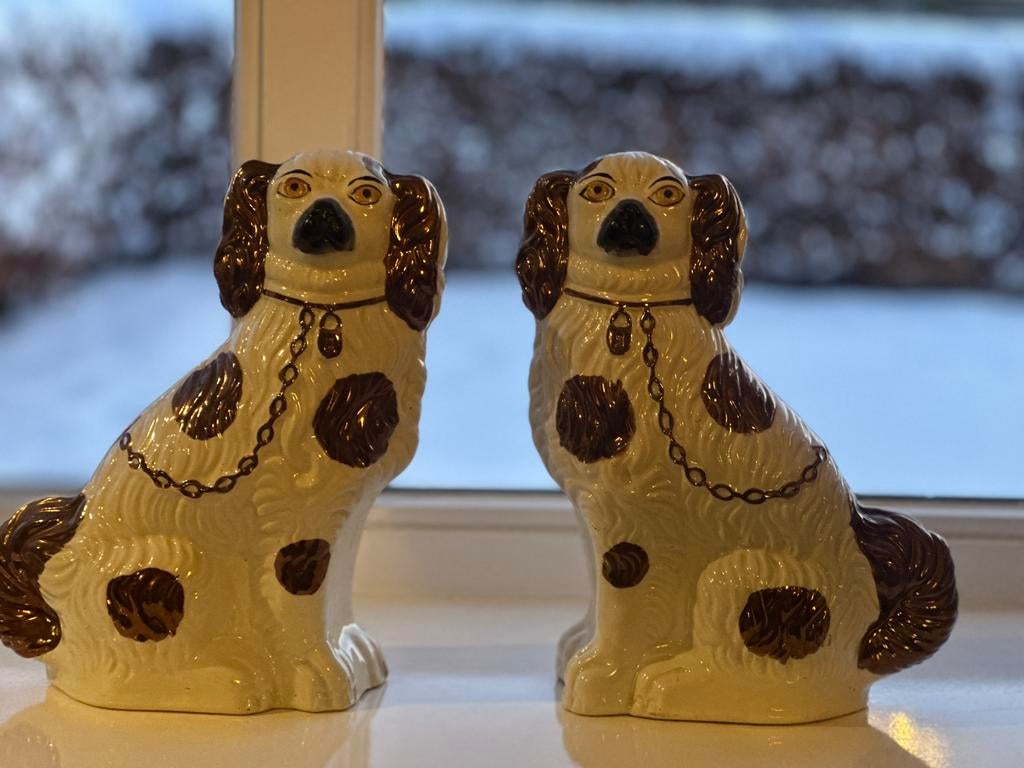 Antieke grote Staffordshire honden brons/goud, Antiek en Kunst, Antiek | Porselein, Ophalen