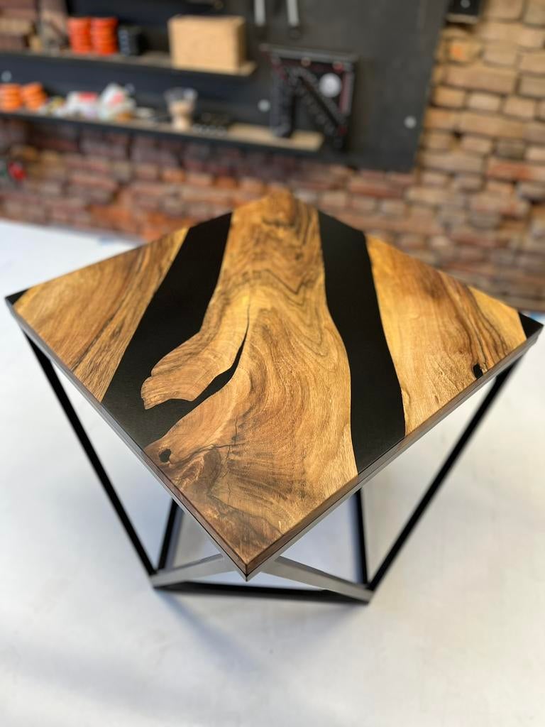 Walnoot Epoxy Salontafel, Ophalen, 50 tot 100 cm, Vierkant, Nieuw