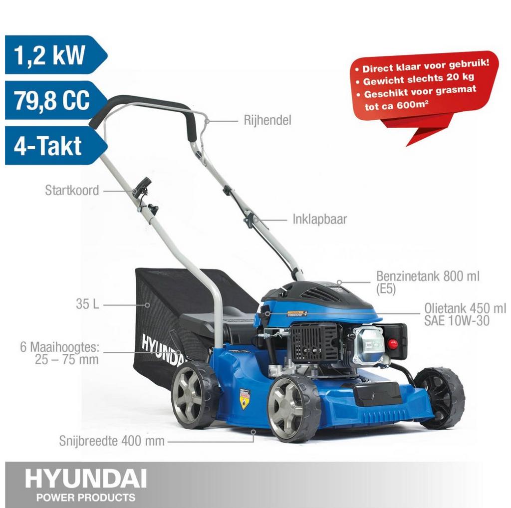 Hyundai Benzine Grasmaaier 79cc nieuw in doos, Ophalen, Cirkelmaaier, Gebruikt, 40 t/m 49 cm