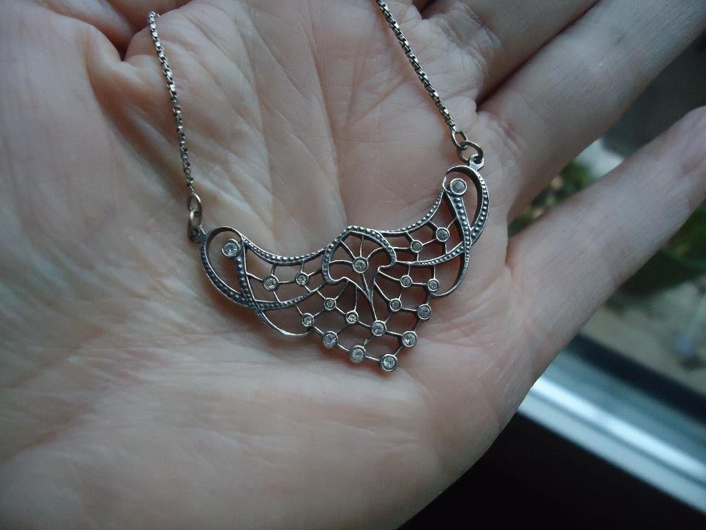 echt zilveren choker ketting prachtig met steentjes 925, Met kristal, Ophalen of Verzenden, Zo goed als nieuw, Zilver