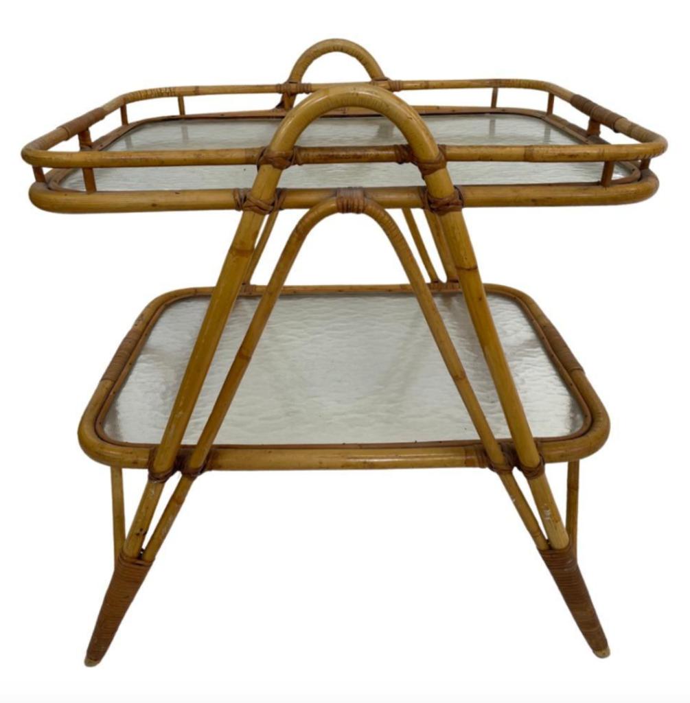 Vintage Rotan Tafel Bijzettafel Rohe Noordwolde Jaren 60, Minder dan 55 cm, Gebruikt, Vintage, Hout
