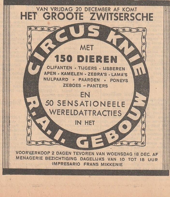 Retro reclame 1946 Circus Knie met 150 dieren, Verzenden, Overige typen
