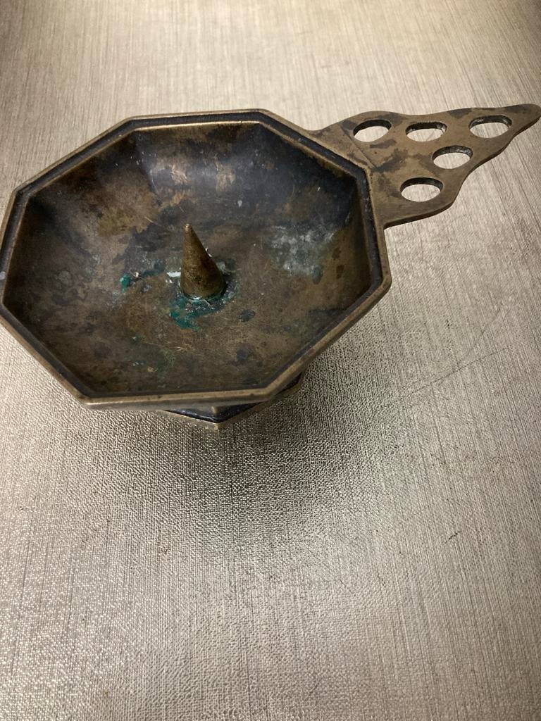 Antieke bronzen penkandelaar met handvat, Ophalen of Verzenden, Brons