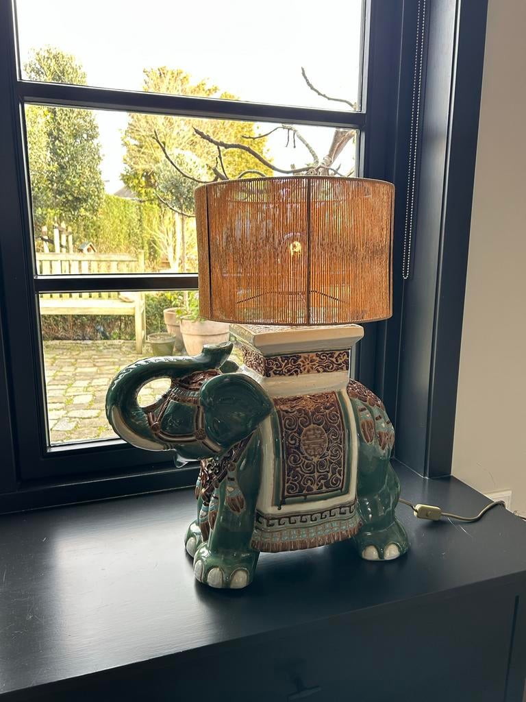 Olifantenlamp XXL - Keramiek incl. lampenkap, Ophalen, Zo goed als nieuw, Rechthoekig, 50 cm of meer