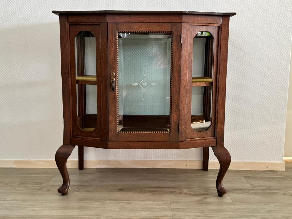 Prachtig Antiek Eiken Theekastje – Art Nouveau met Facetglas, Ophalen