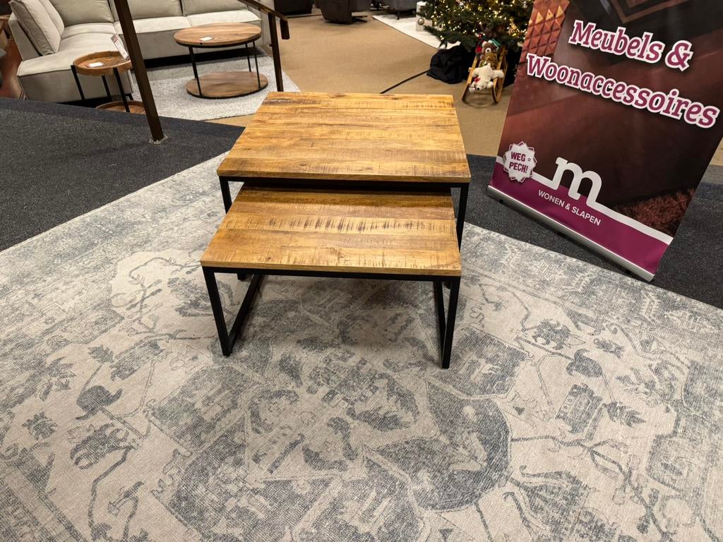 Salontafel set 2-delig mangohout direct/Leverbaar E-7280, 50 tot 100 cm, Vierkant, Nieuw, 50 tot 100 cm
