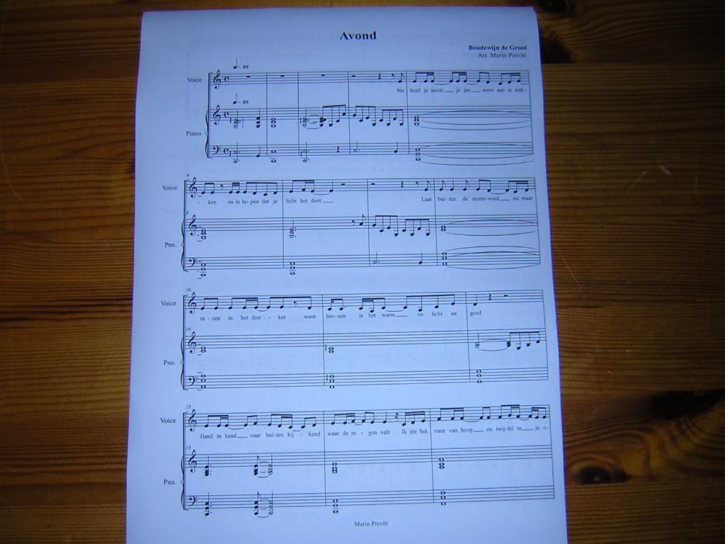Avond - boudewijn de groot - arr. M. Previti, Zang, Nieuw, Ophalen of Verzenden, Artiest of Componist