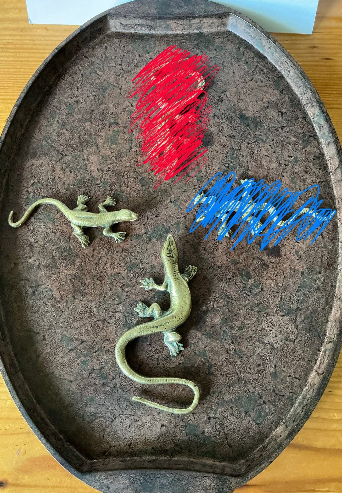 2 Stuks geel koperen salamander, hagedis, gekko van messing., Antiek en Kunst, Ophalen of Verzenden