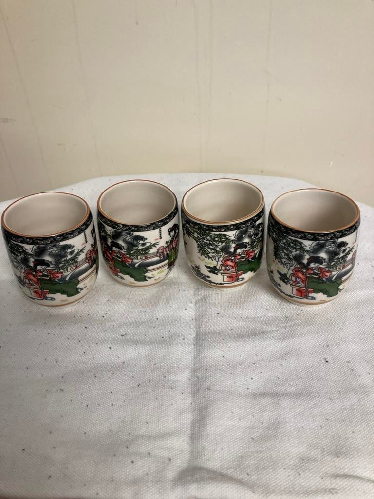 Set van 4 Vintage Chinese Theekopjes, Handgeschilderd, Ophalen of Verzenden