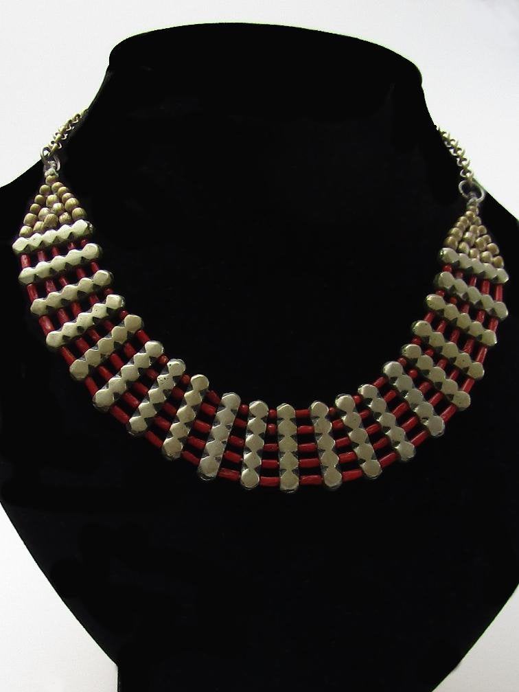 Antieke berberse ketting met natuurlijk bloedkoraal, Sieraden, Tassen en Uiterlijk, Ophalen of Verzenden, Zilver, Ketting