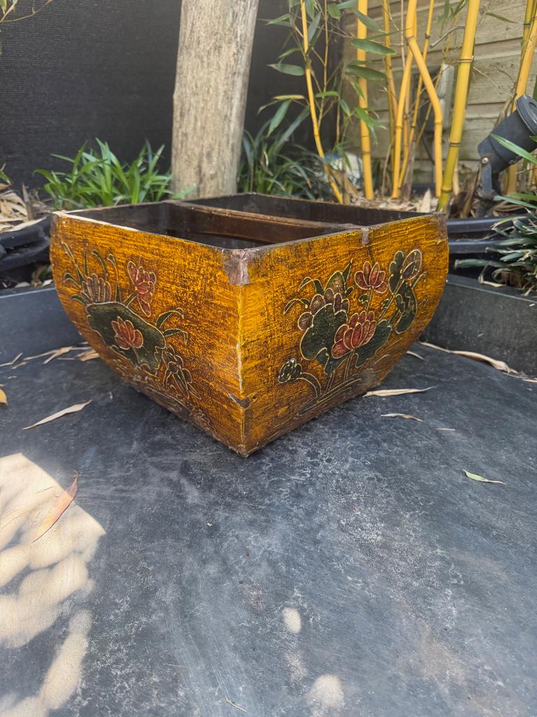 Chinese oude rijstbak handbeschilderd chinees mand, Verburgt Vintage, Gebruikt, Mand, Vierkant