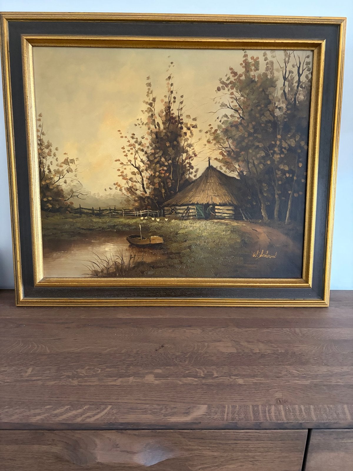 Idyllisch Boerderijlandschap - Gesigneerd W. Scherpol, Antiek en Kunst, Ophalen, Doek, Realistisch, Gesigneerd