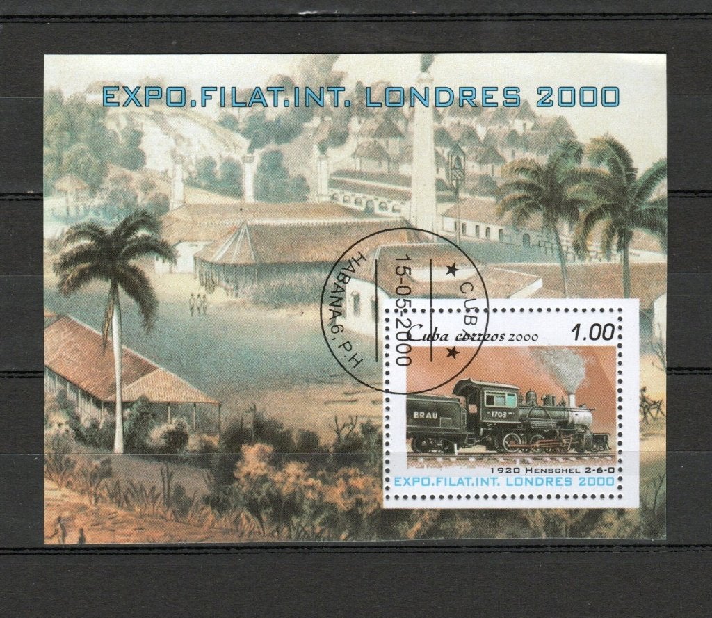 Treinblok Cuba 2000 blok 158, Ophalen of Verzenden, Gestempeld, Treinen