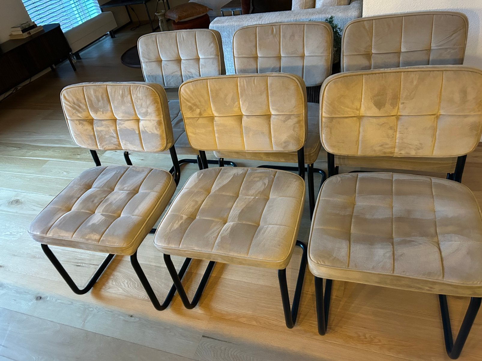 EETKAMERSTOELEN CHAMPAGNE 6X, Huis en Inrichting, Ophalen of Verzenden, Zo goed als nieuw, Vijf, Zes of meer stoelen