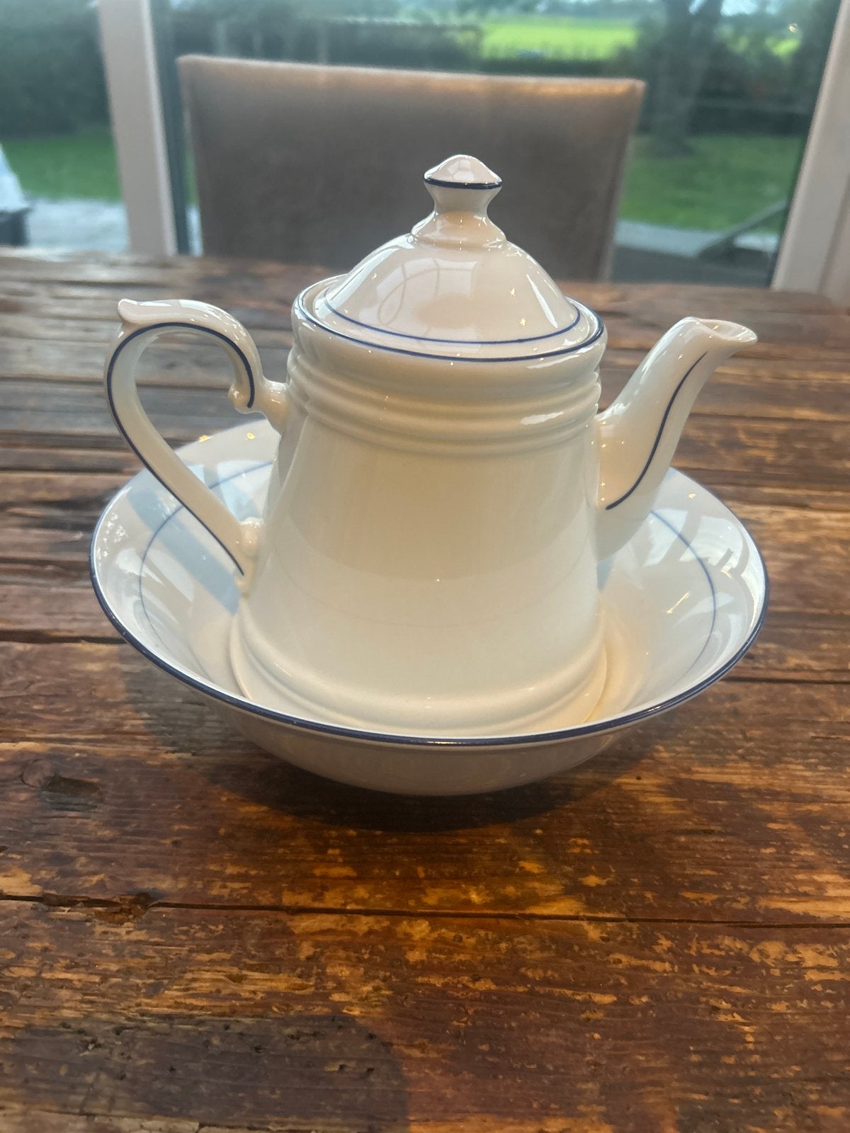 Krokescher Bavaria Koffiepot en Schaal - Wit met Blauwe Rand, Antiek en Kunst, Ophalen of Verzenden