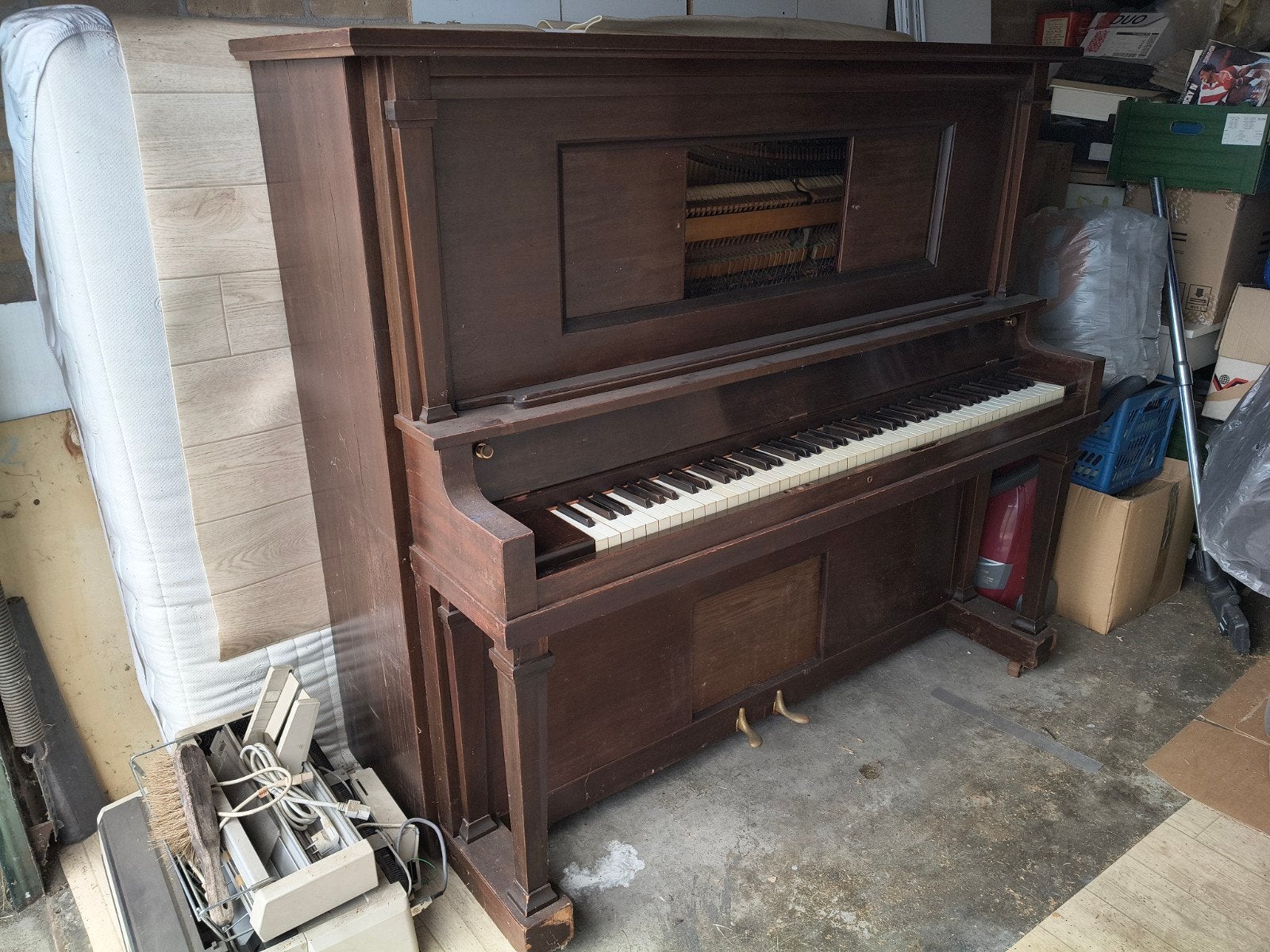 Antieke Pianola uit ca. 1900 met Ebbenhout en Ivoor, Ophalen, Gebruikt, Bruin, Piano