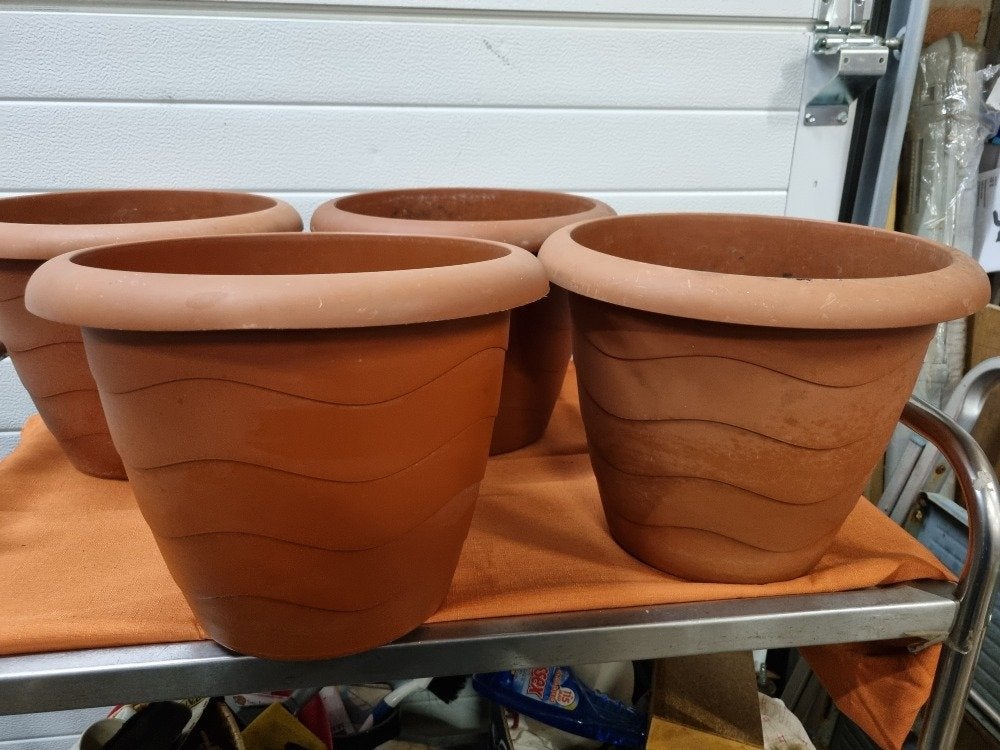 bloempotten kunststof terracotta kleurig 4x, Ophalen of Verzenden, 'T Olde Gre-j, Info@toldegrej.nl, Endepoelstraat 20f Didam