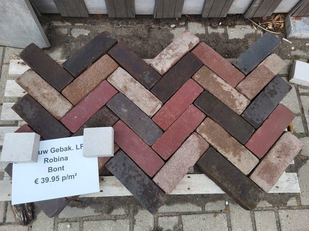 Zo goed als nieuw gebakken longformaat klinkers bont, Tuin en Terras, Ophalen, Keramiek, Klinkers, Zo goed als nieuw