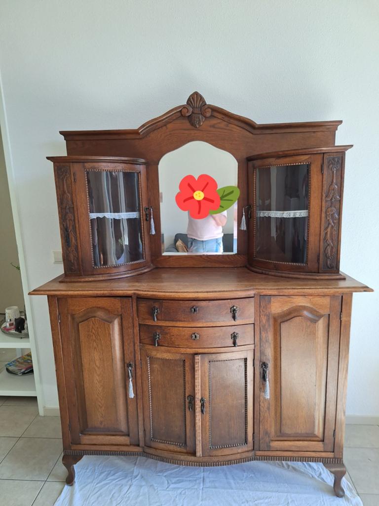 Antiek dressoir met spiegel en vitrinekasten, Antiek en Kunst, Antiek | Meubels | Kasten, Ophalen