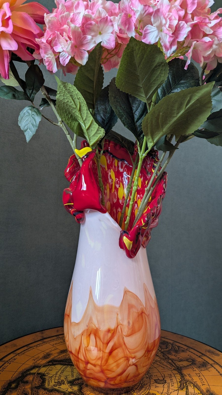 Kleurrijke Murano stijl vaas, pauw, 50 cm, zwaar glas, Antiek en Kunst, Ophalen of Verzenden