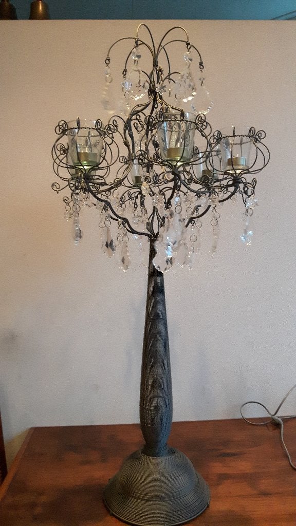 2 Kandelaars met kristallen, 105cm hoog, Ophalen, Gebruikt, 105 cm, Metaal