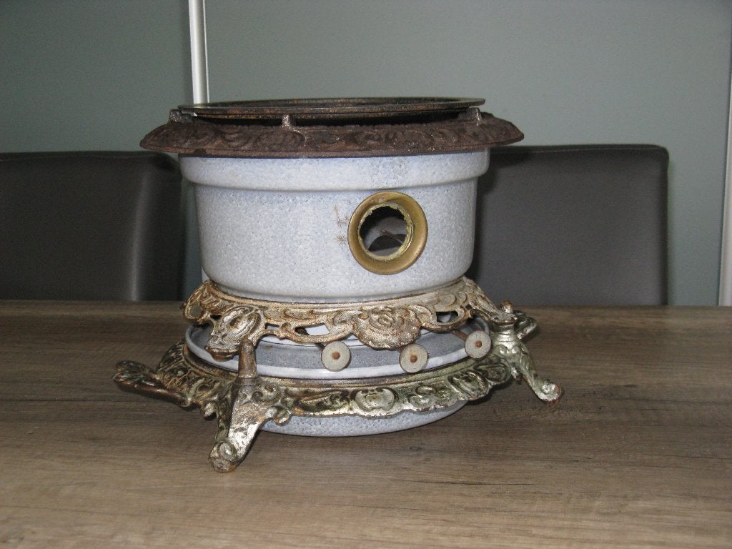 emaille gietijzer driepits olie stel, Ophalen