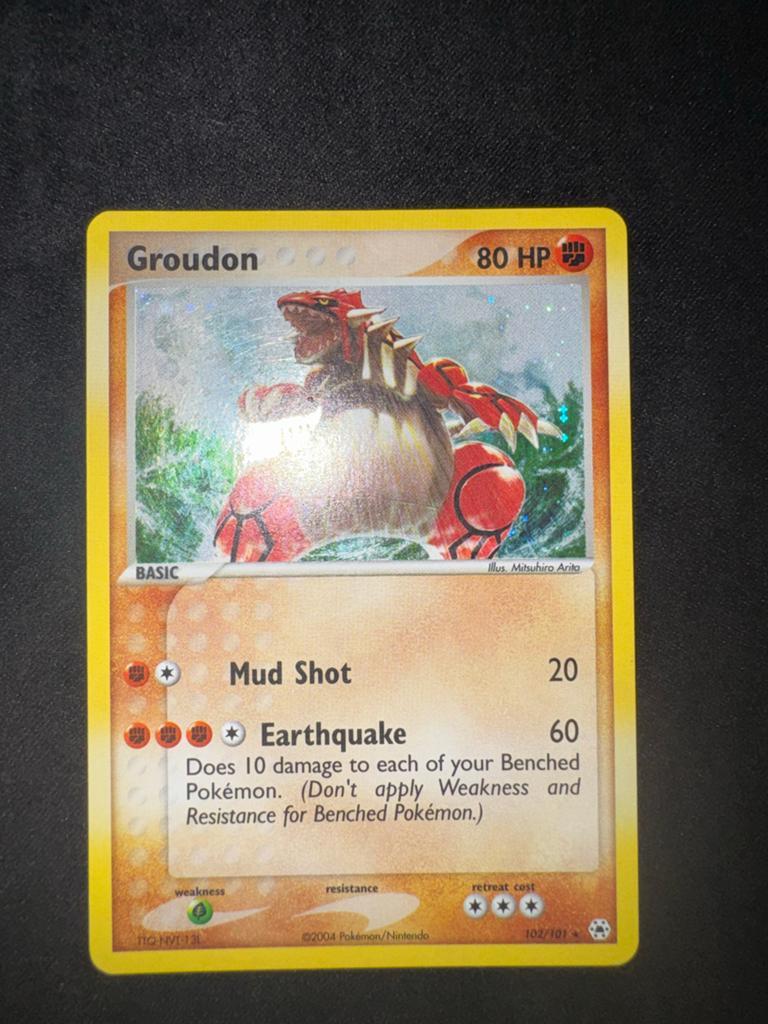 Groudon Pokémon Kaart 102/101 EX Team Magma vs Team Aqua, Ophalen of Verzenden, Gebruikt, Losse kaart, Foil