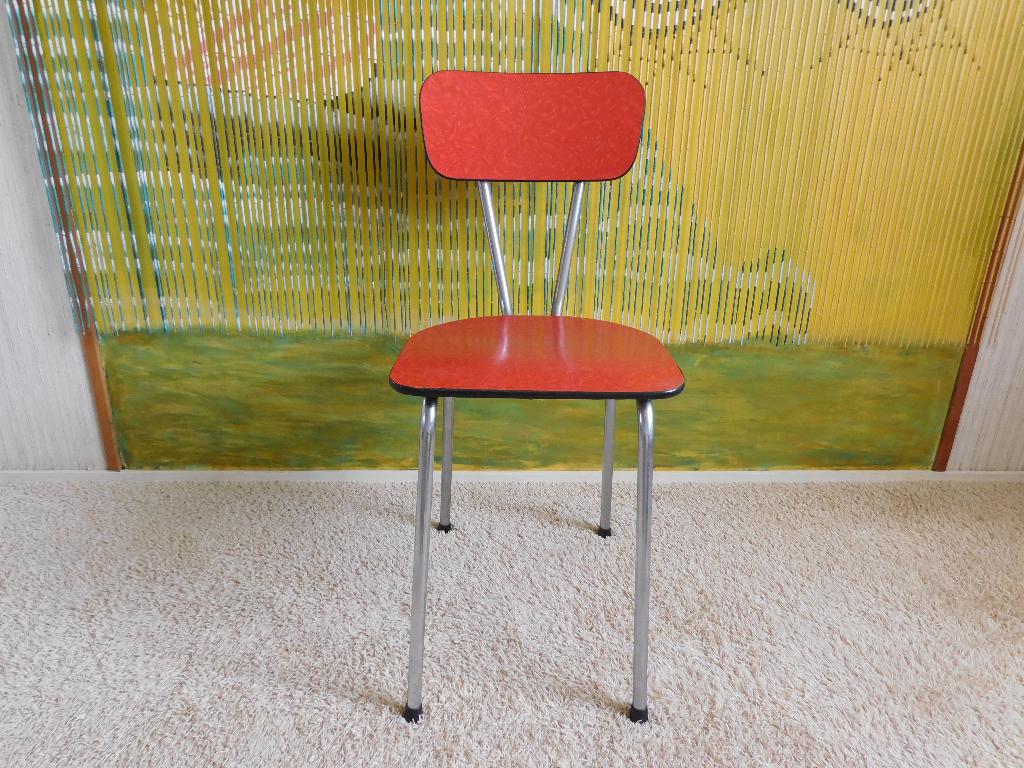 Keukenstoel Formica Rood Metalen onderstel, Gebruikt, Ophalen of Verzenden, Eén, Jaren Zestig