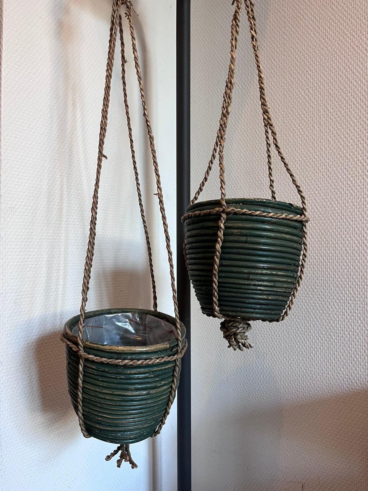2 x Hangpot Rotan Groen, Ophalen of Verzenden, Gebruikt, Rond