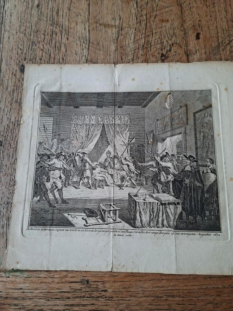 Antieke gravure De Gebroeders De Witt – 1672, Antiek en Kunst, Ophalen, Militair, Gravure