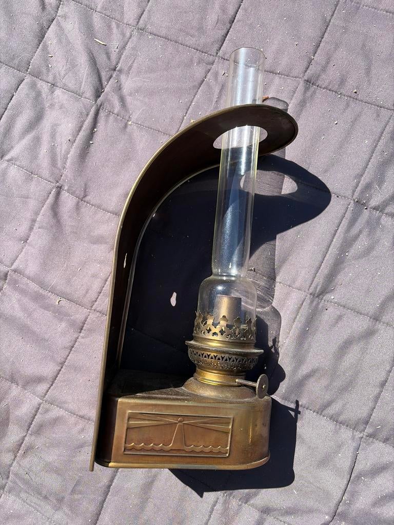 Antieke scheepslamp / olielamp - messing, Ophalen of Verzenden