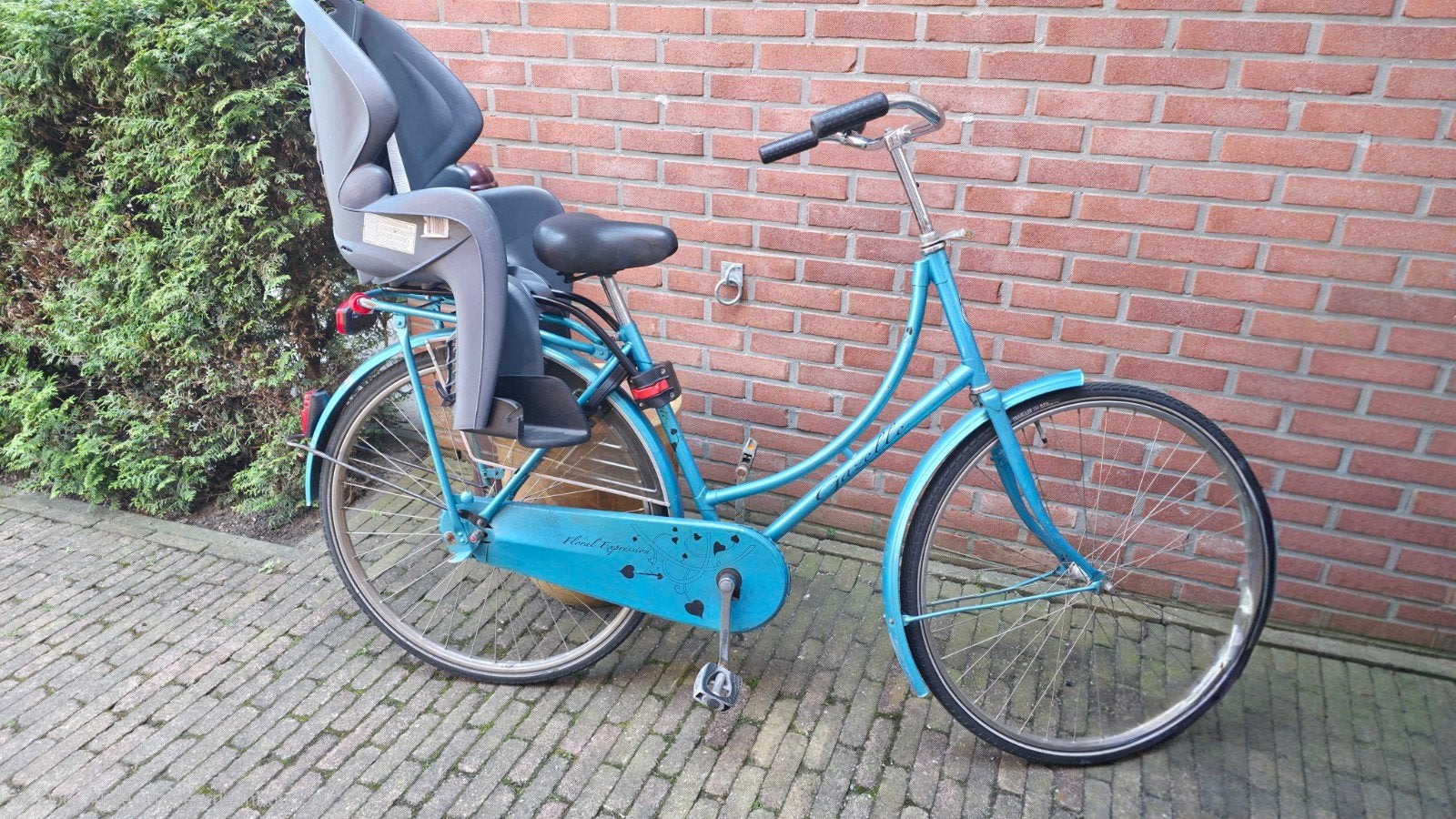 Gazelle damesfiets met kinderzitje - Blauw, Fietsen en Brommers, Fietsen | Dames | Damesfietsen, Ophalen, Velgrem, Gazelle, 53 tot 56 cm