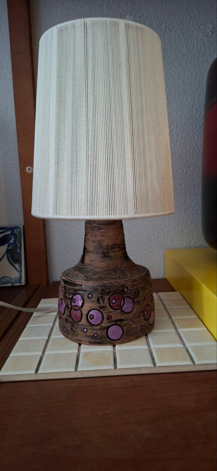 retro vintage Deense tafellamp, keramiek, met kap., Ophalen of Verzenden, Rond