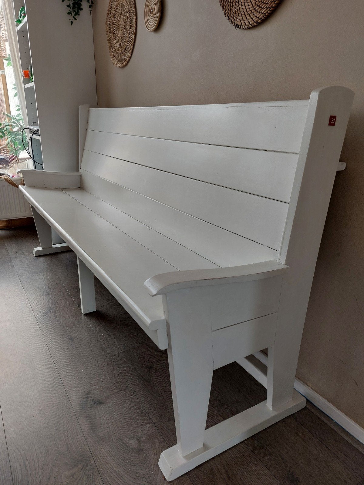 Witte Kerkbank - Robuuste Houten Bank, Huis en Inrichting, Ophalen, Gebruikt, Minder dan 75 cm, Driepersoons
