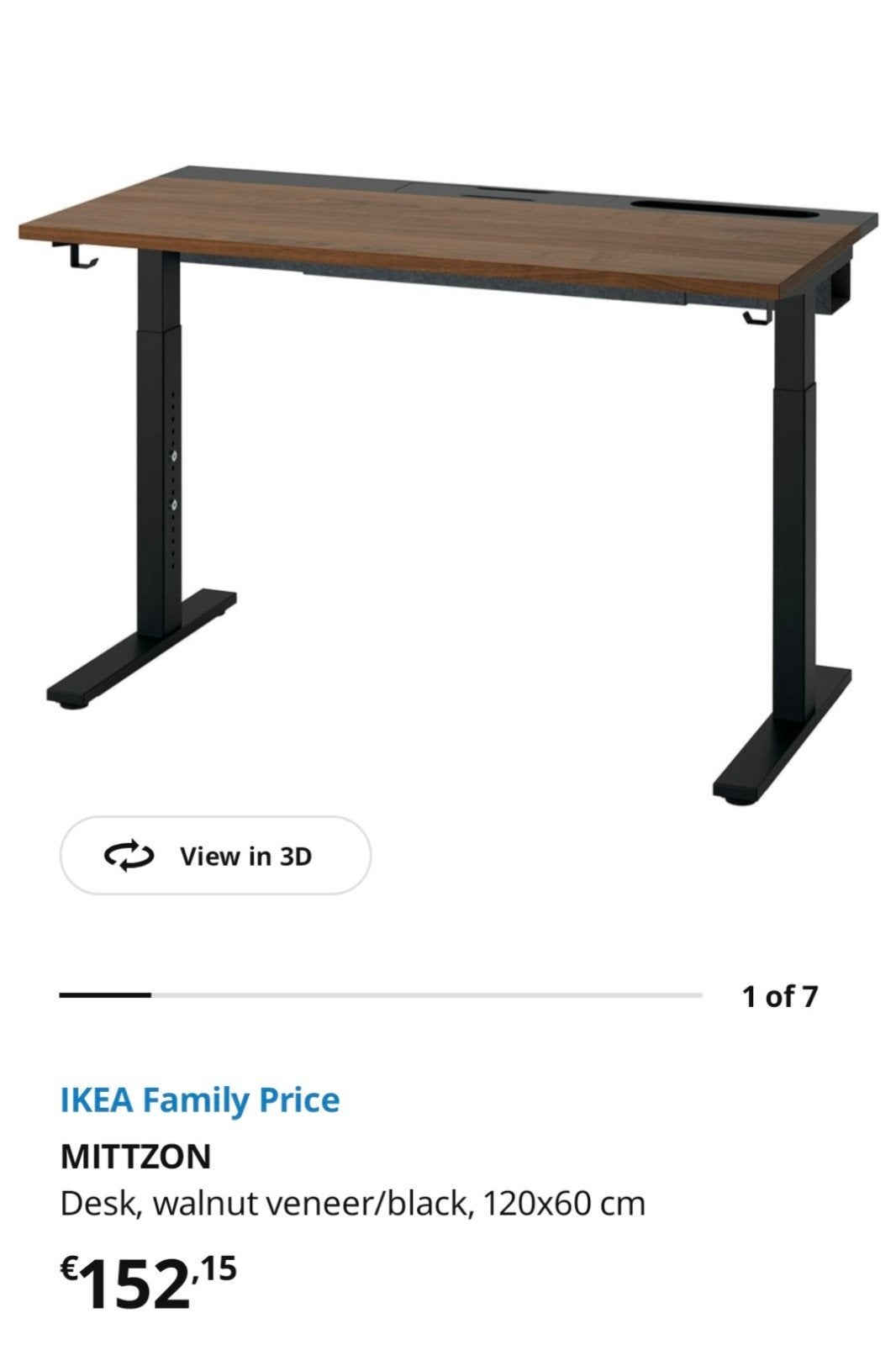 IKEA MITTZON bureau, walnootfineer/zwart, 120x60 cm, Ophalen, Zo goed als nieuw