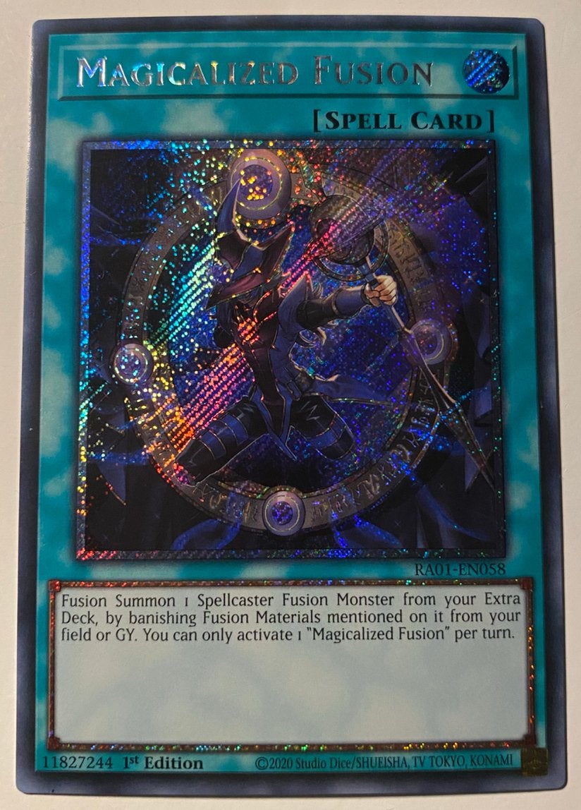 Yu-Gi-Oh! Magicalized Fusion RA01 1st Edition !, Ophalen of Verzenden, Zo goed als nieuw, Losse kaart, Foil