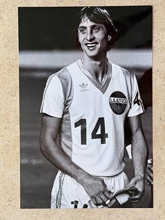Org z/w foto 20x30cm Johan Cruijff speler Los Angeles Aztecs, Verzenden, Nieuw, Ajax, Poster, Plaatje of Sticker