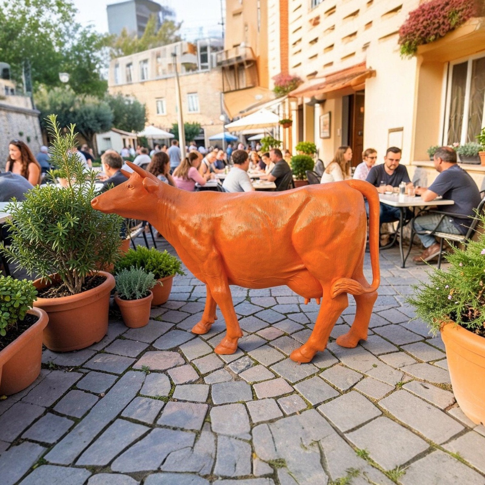 WK oranje koe, mascotte Nederlands voetbal elftal, Ophalen, Nieuw, Kunststof, Dierenbeeld